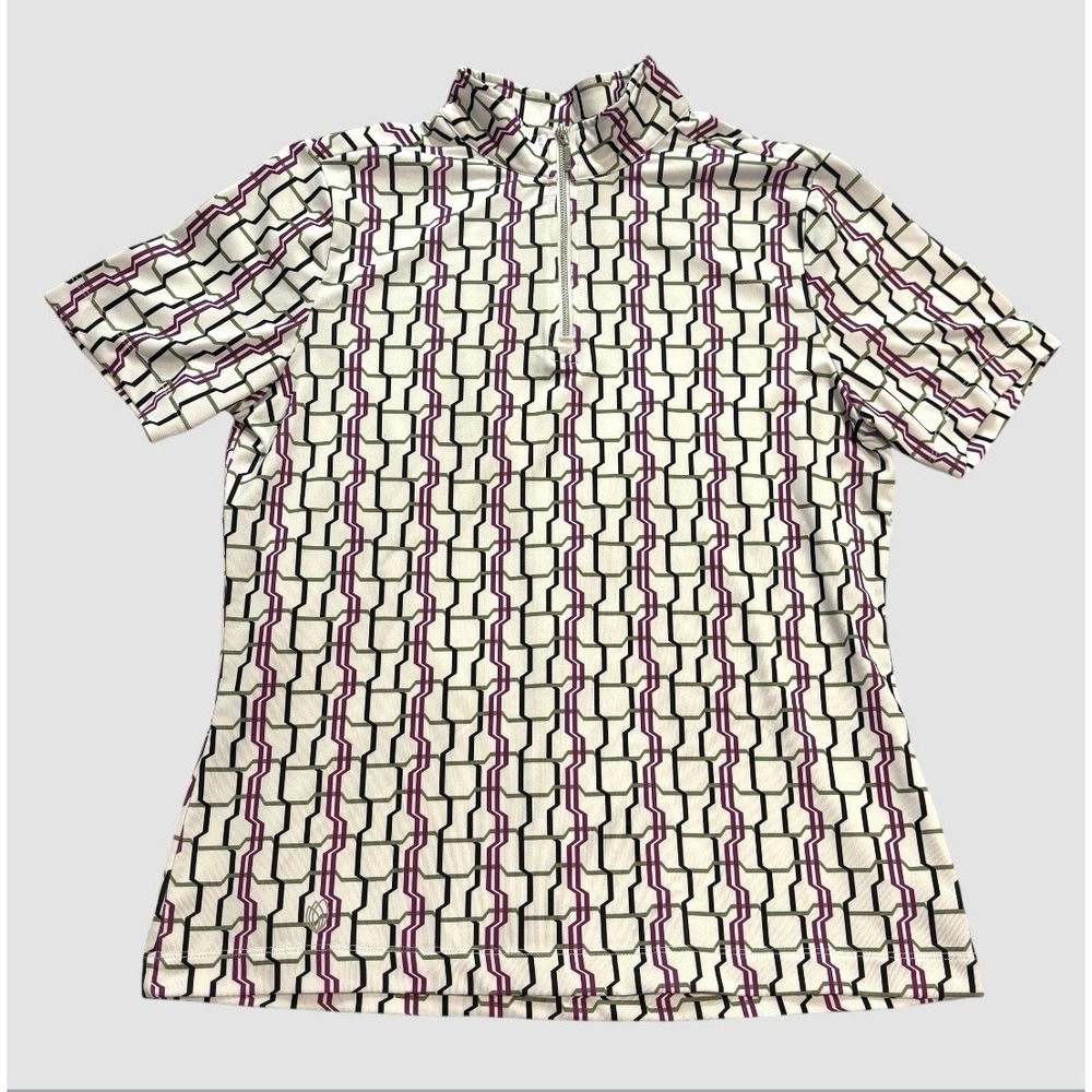 GG Blue Women's Small 1/4 Zip Mock Neck Shirt Geometric Print Golf Tennis